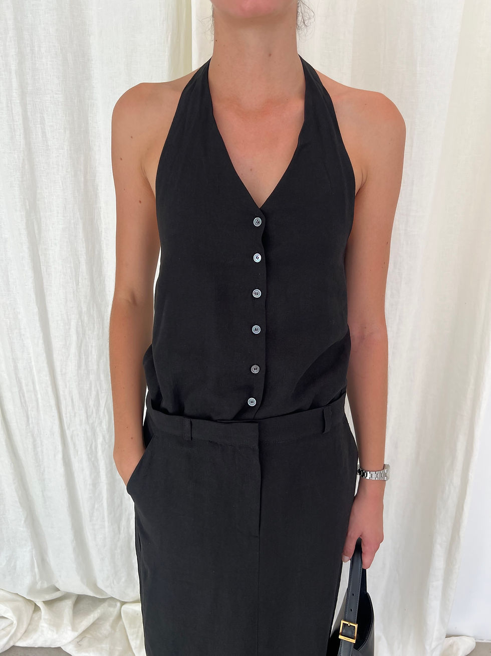 Thumbnail: Halter-neck Linen Dress