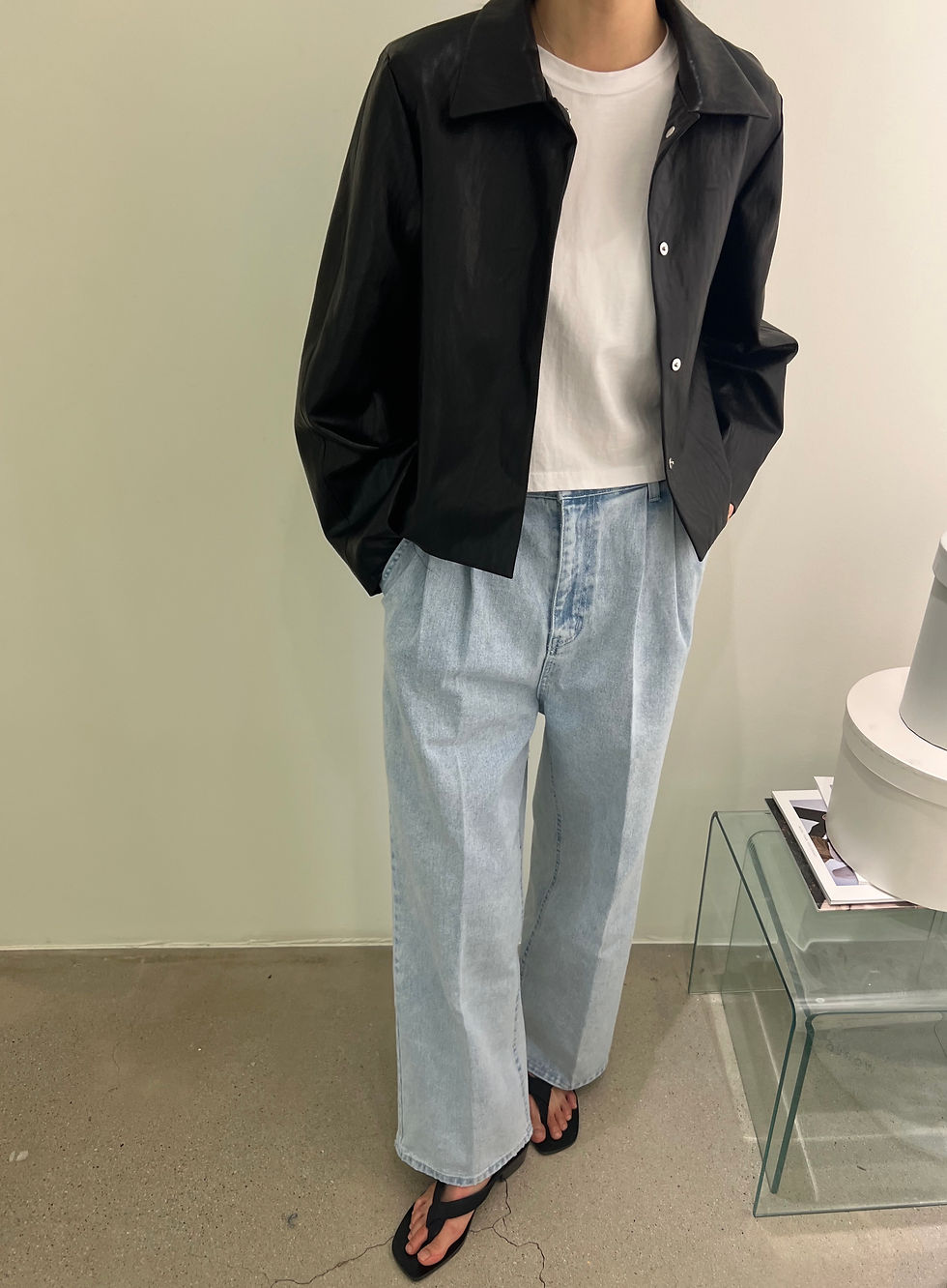 Thumbnail: Buttoned Faux Leather Jacket