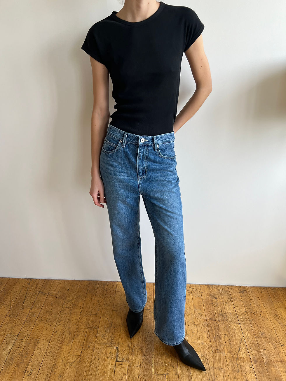 Thumbnail: Ribbed Cap Sleeve T-shirt (2colors)