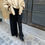 Thumbnail: Black Pleated Wide Leg Trousers