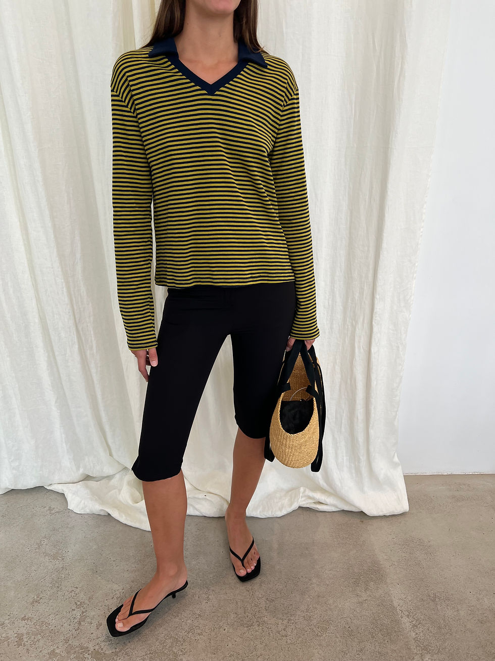 Thumbnail: Striped Johnny Collar Top (2colors)