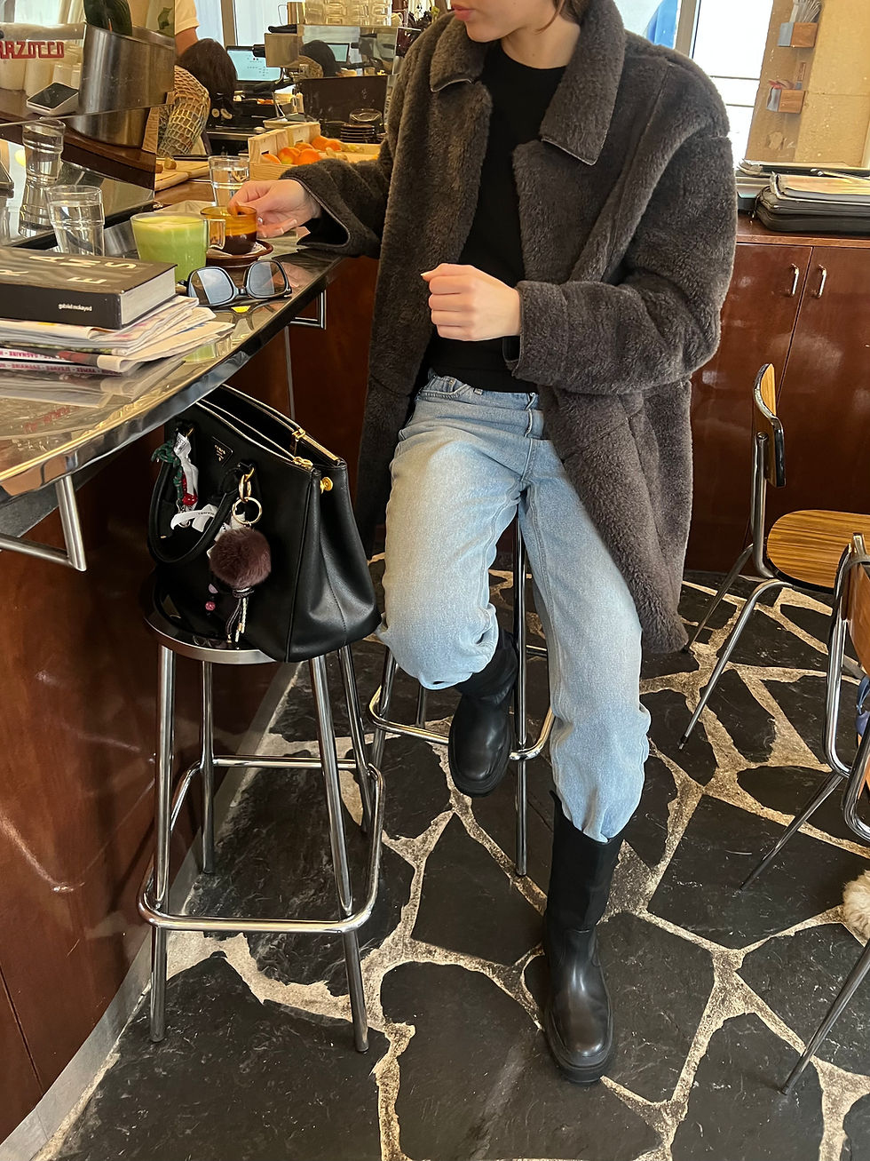 Thumbnail: Charcoal Shearling Coat