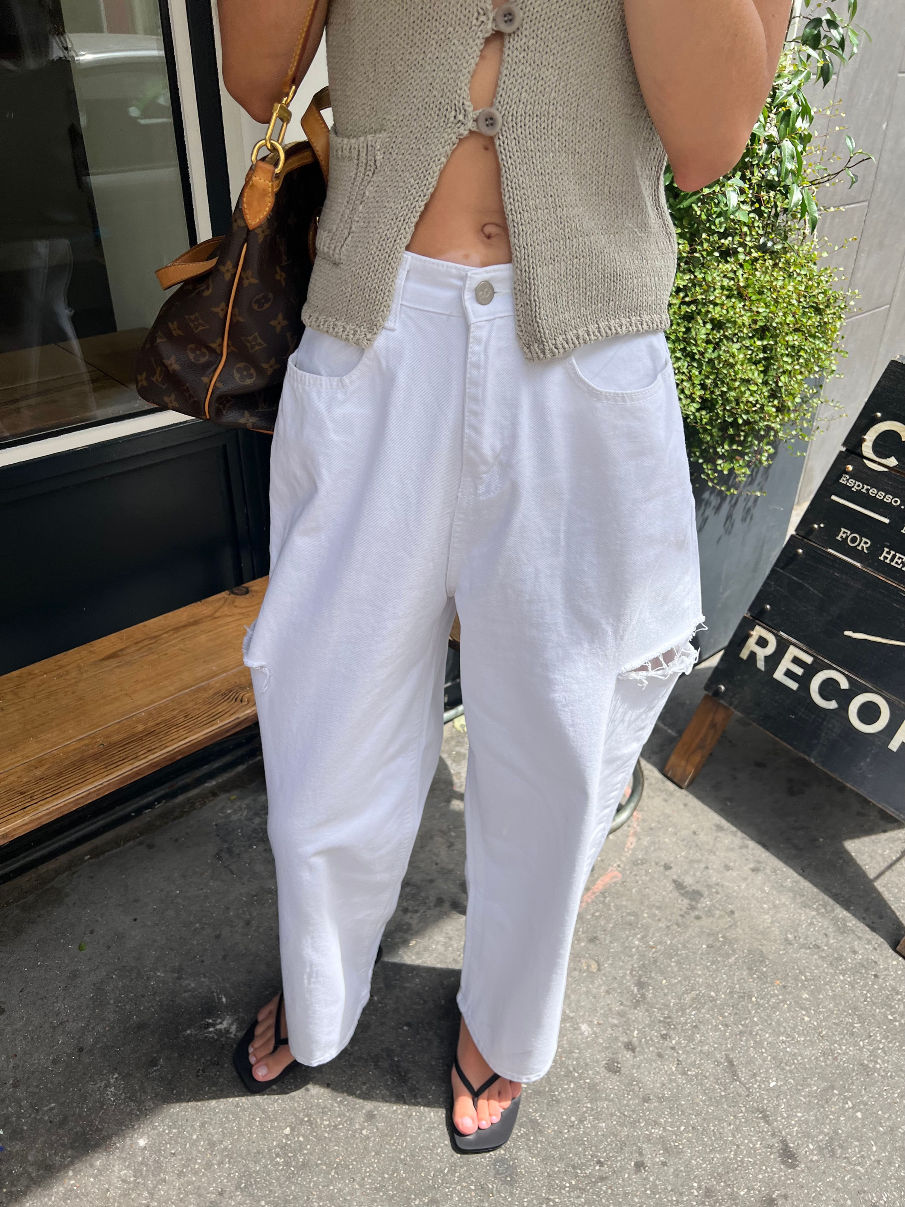 Cut Out White Jeans