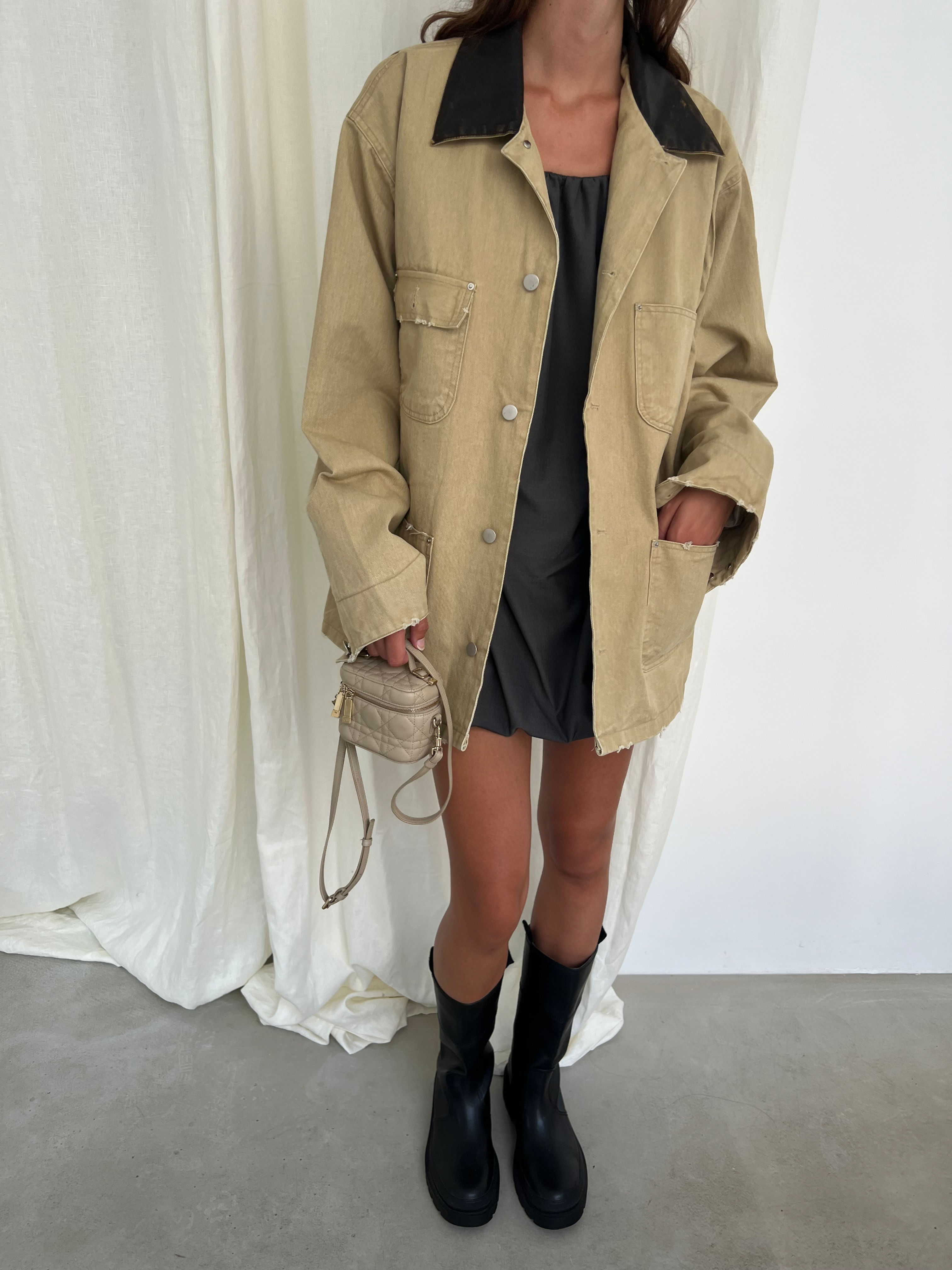 Leather Collar Workwear Jacket