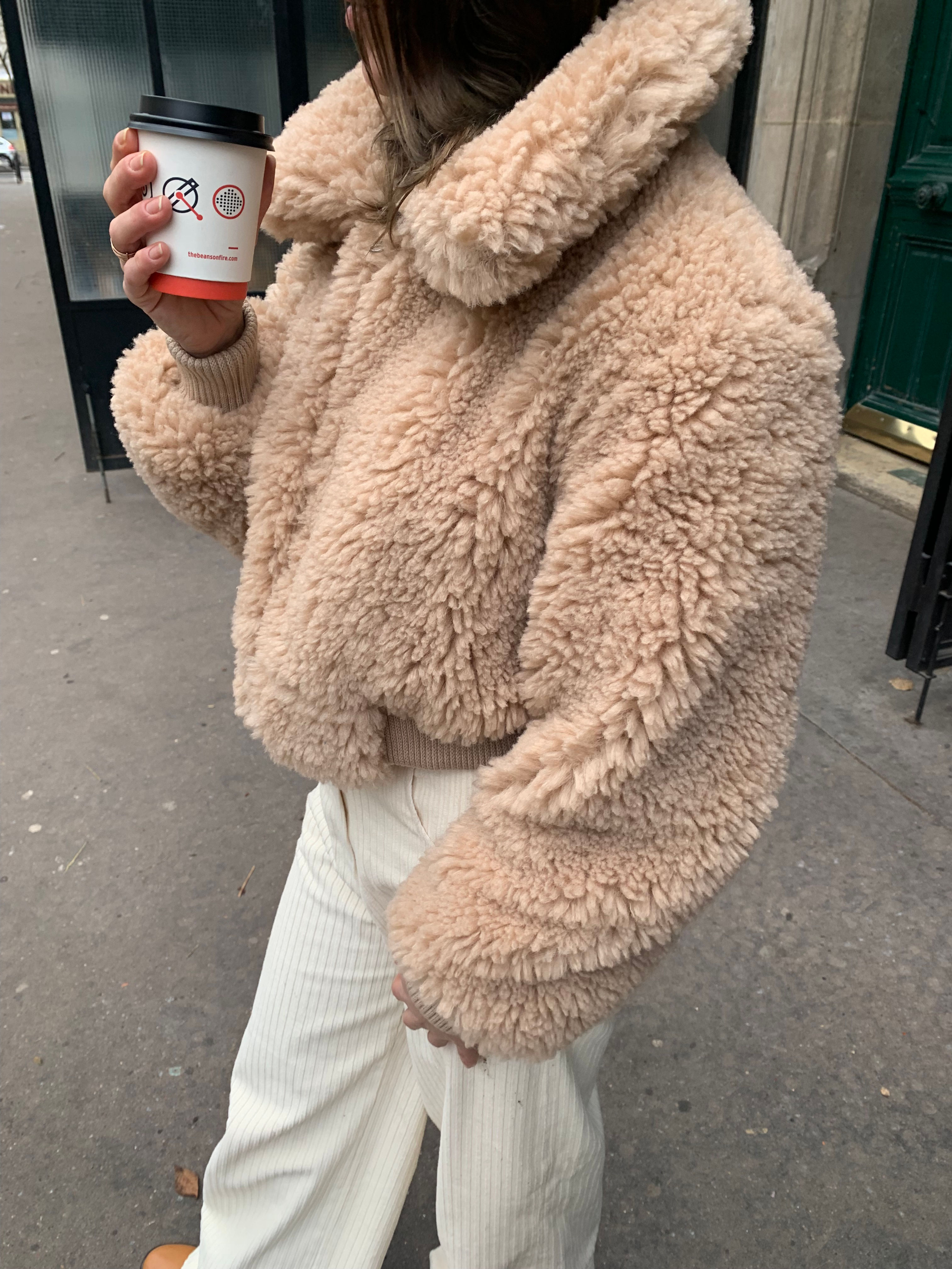 Cropped Teddy Bomber Jacket (2colors)