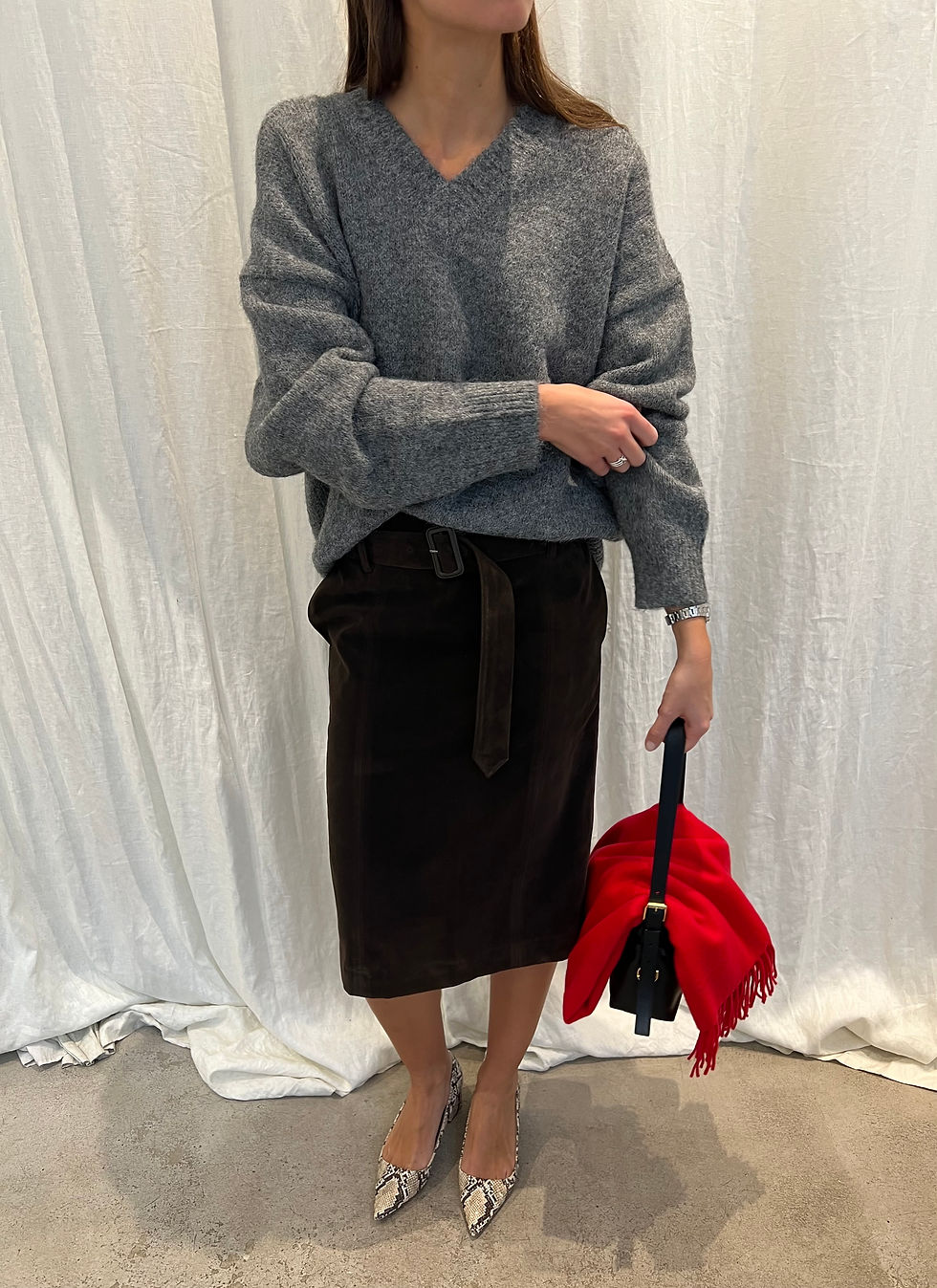 Thumbnail: Belted Suede Skirt