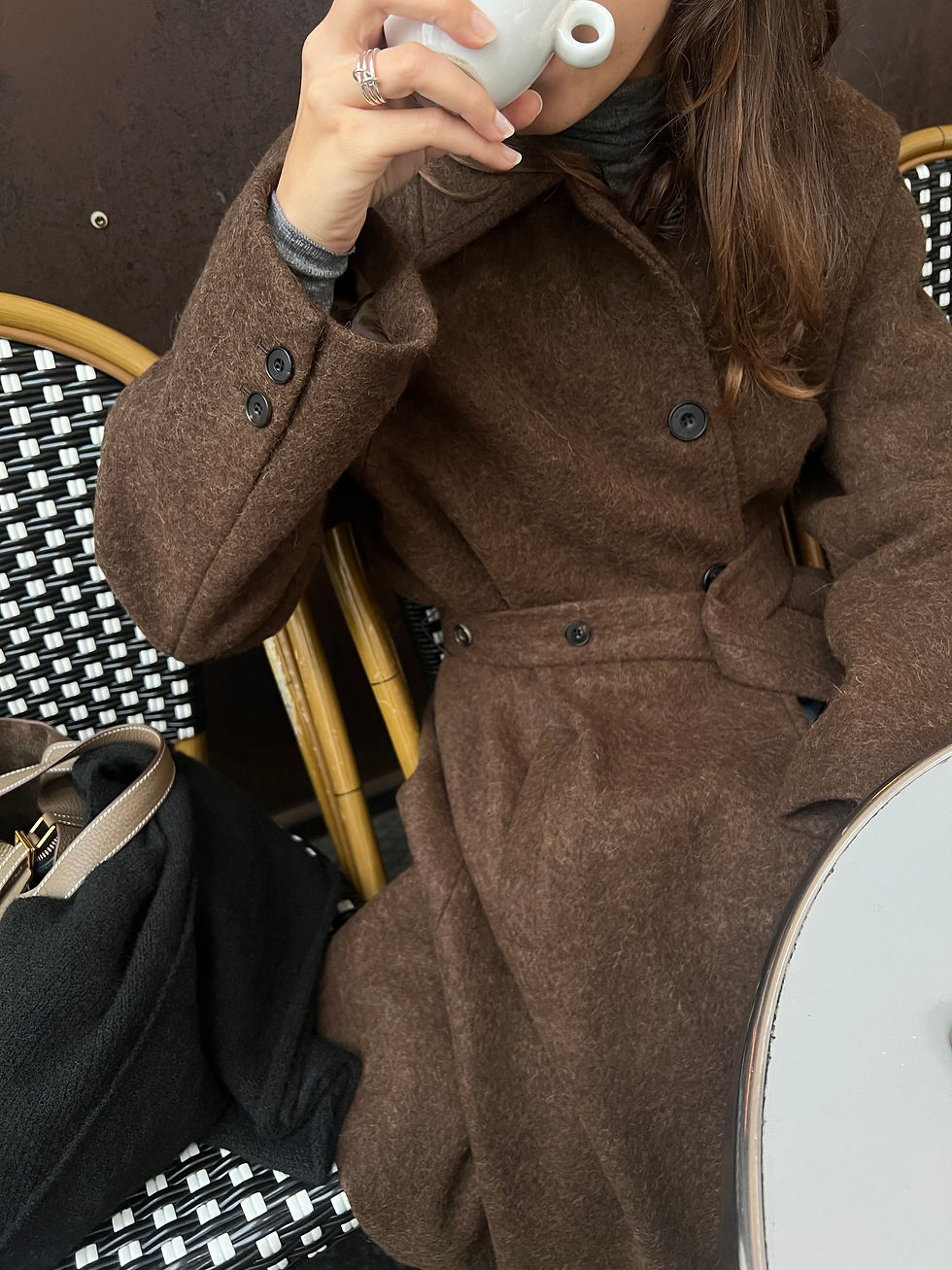 Thumbnail: Chocolate Belted Wool Coat
