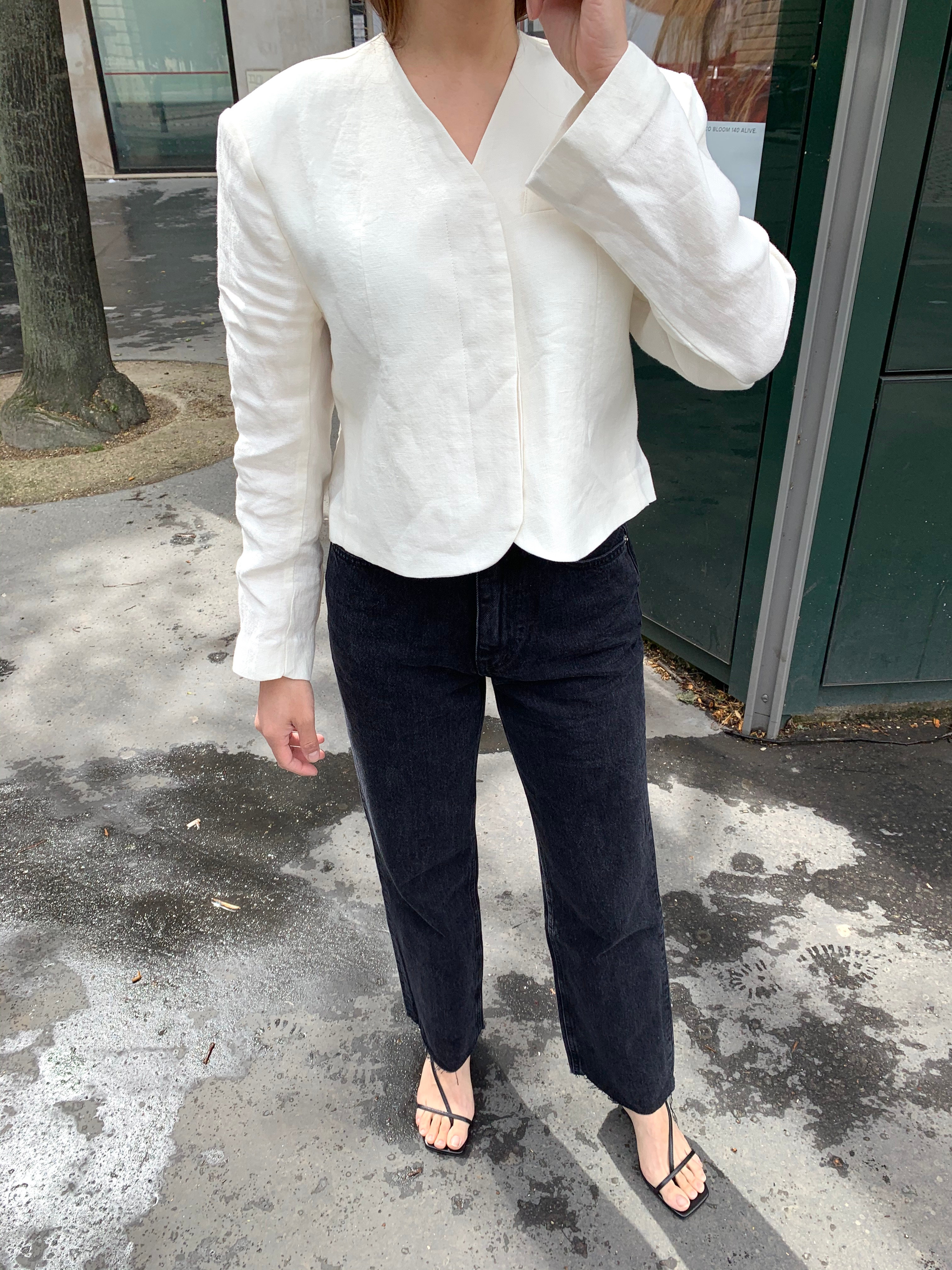 collarless linen jacket