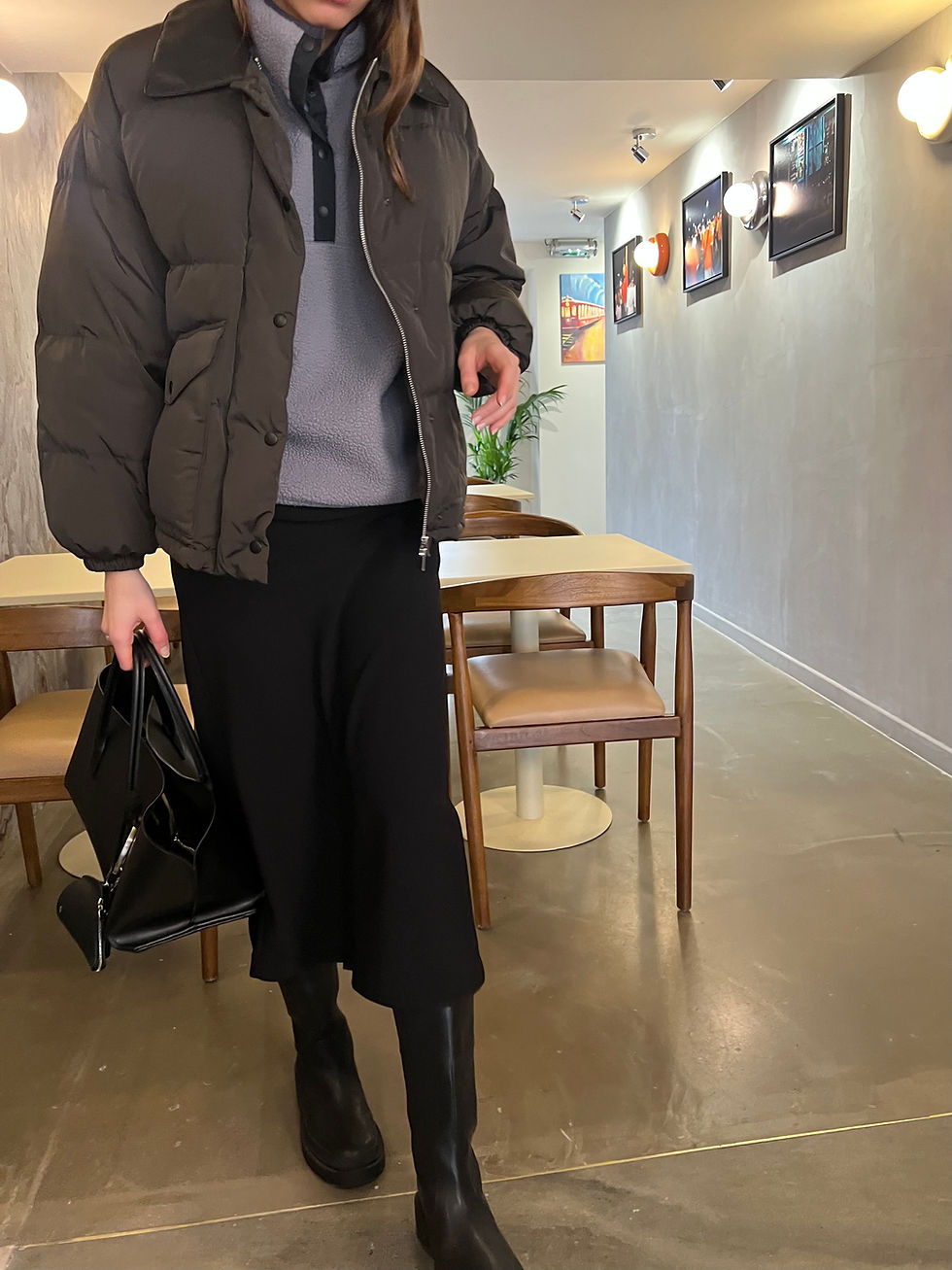 Thumbnail: Leather Collar Puffer Jacket (2colors)