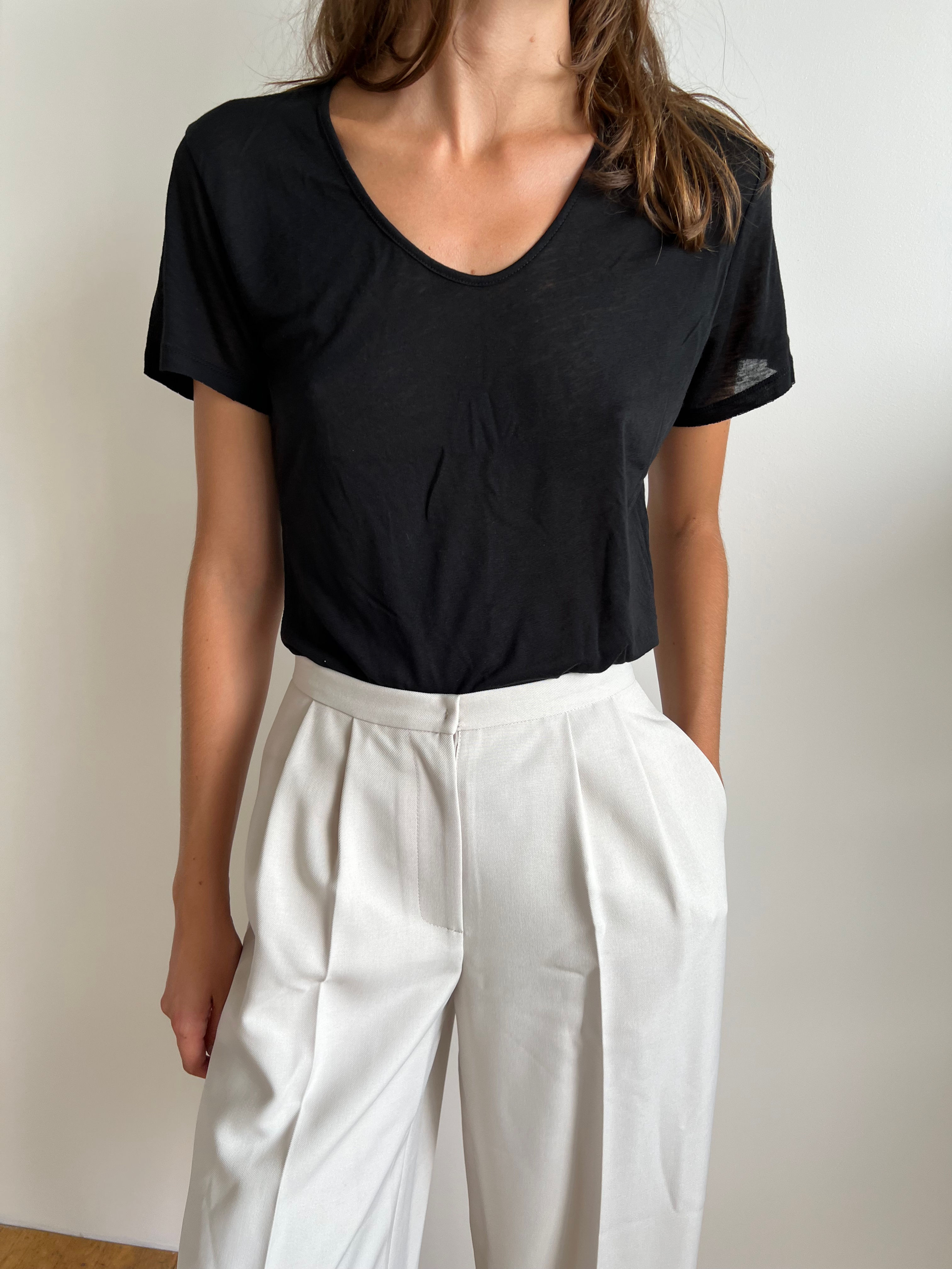 Scoop Neck Wool Blend T-shirt (2colors)