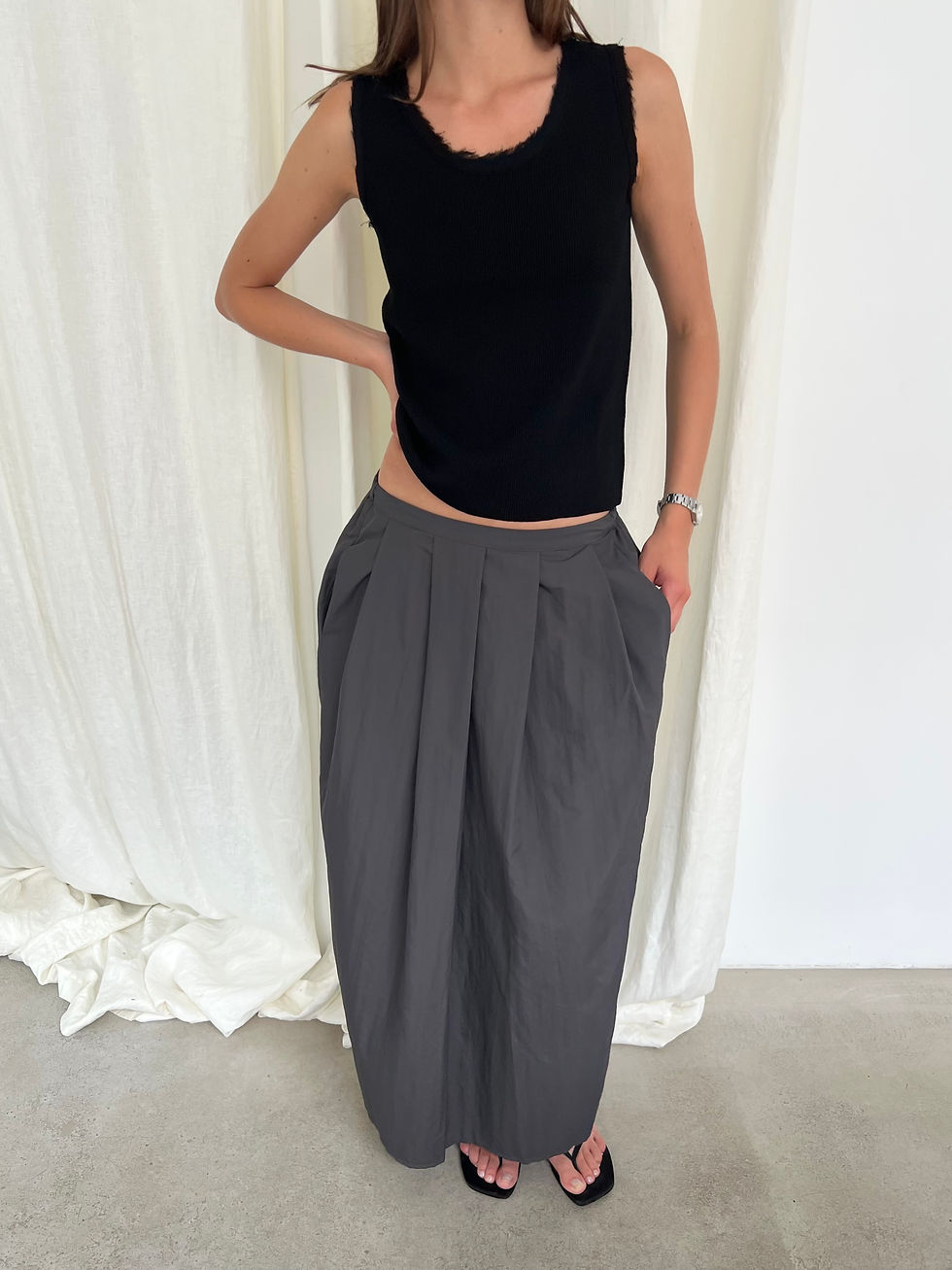 Thumbnail: Pintuck Maxi Skirt (2colors)