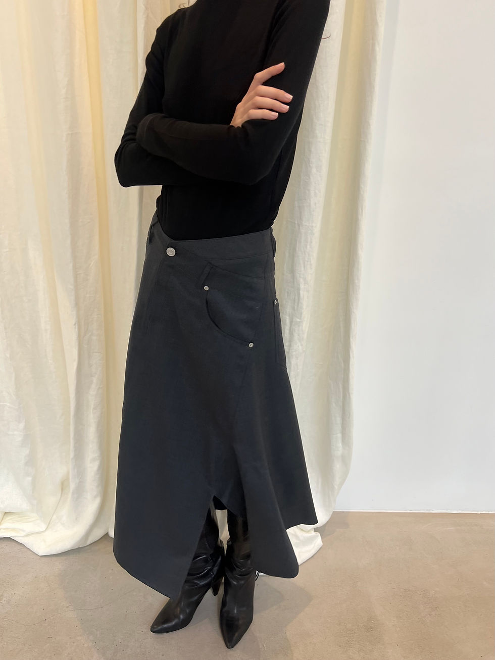 Thumbnail: Asymmetrical Midi Skirt (2colors)