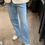 Thumbnail: Light Blue Brushed Slit Jeans