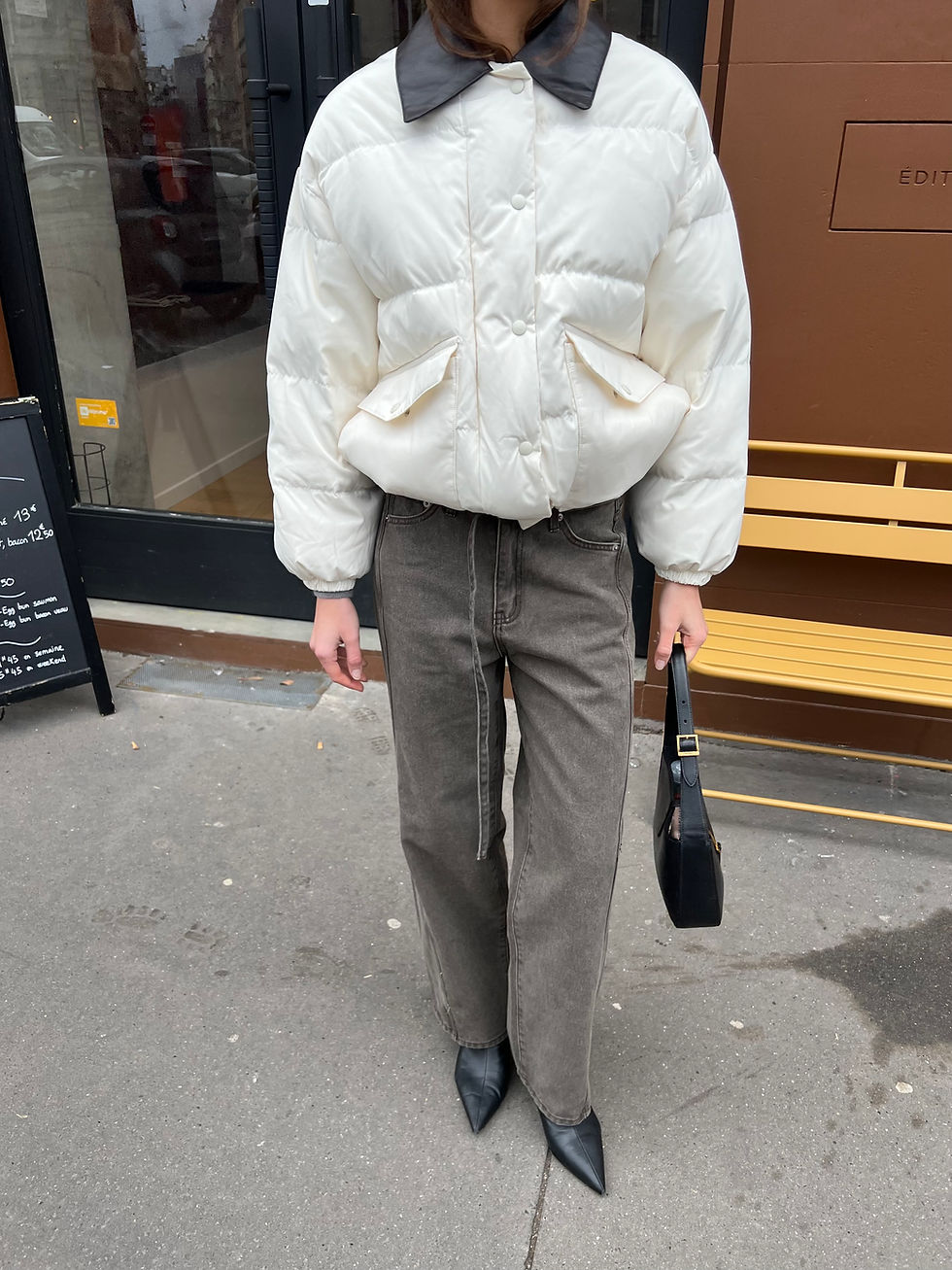 Thumbnail: Leather Collar Puffer Jacket (2colors)