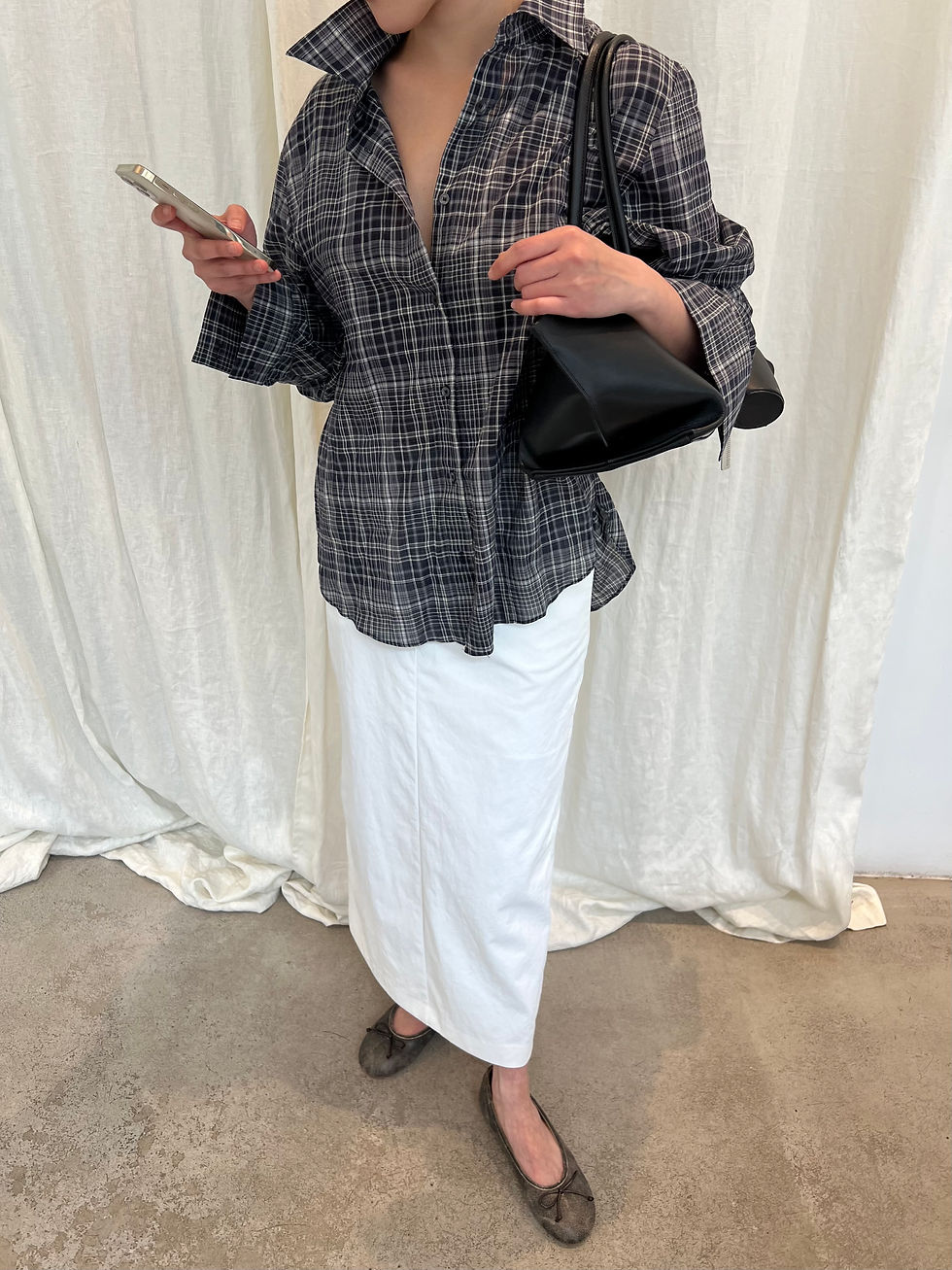 Thumbnail: Crinkled Checked Shirt (2colors)