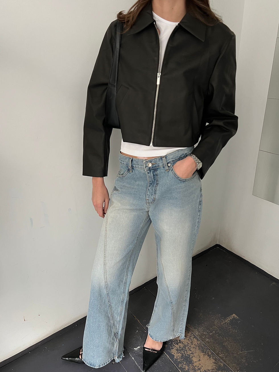 Thumbnail: Cropped Vegan Leather Jacket