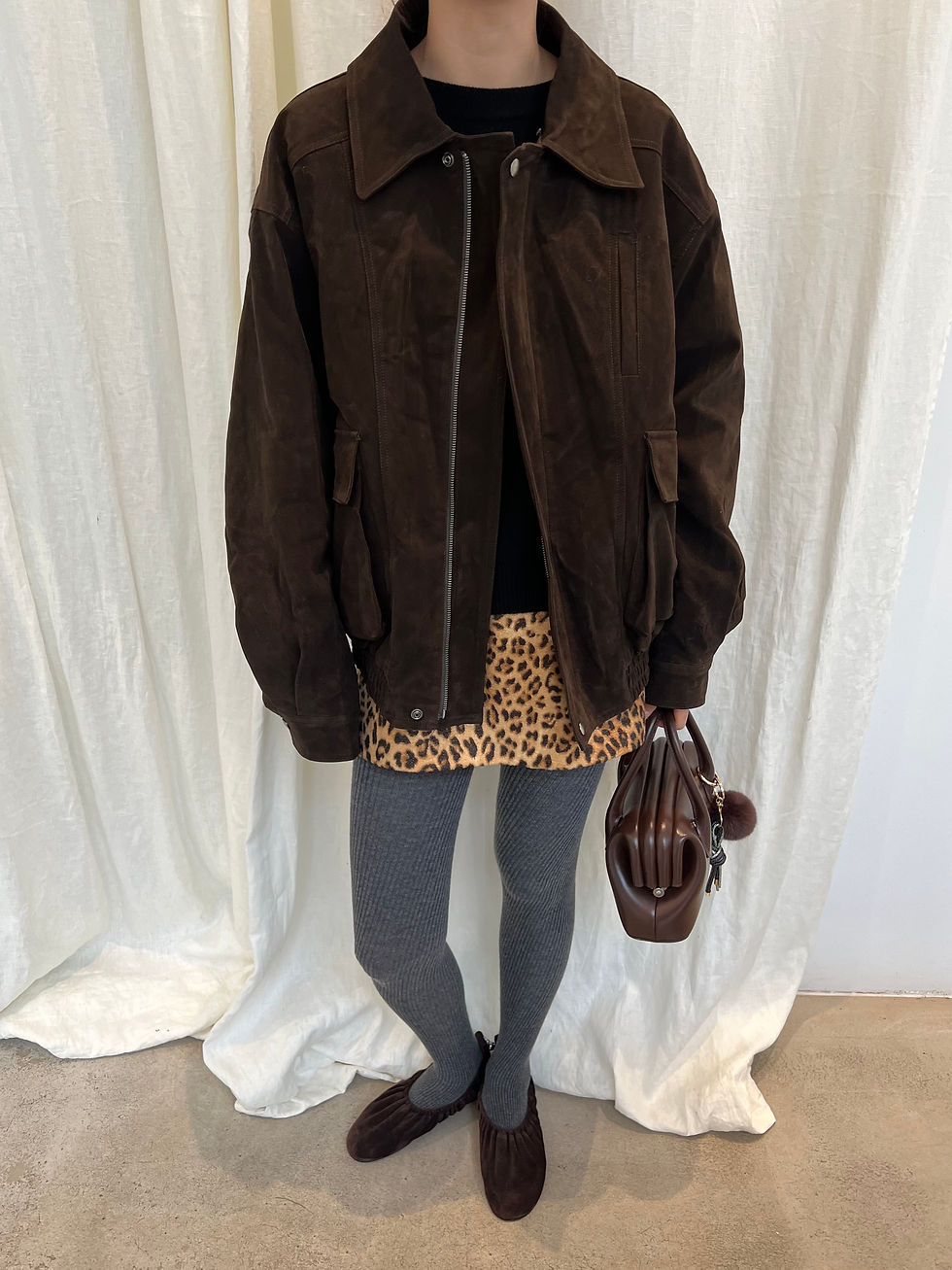 Thumbnail: Brown Suede Bomber Jacket