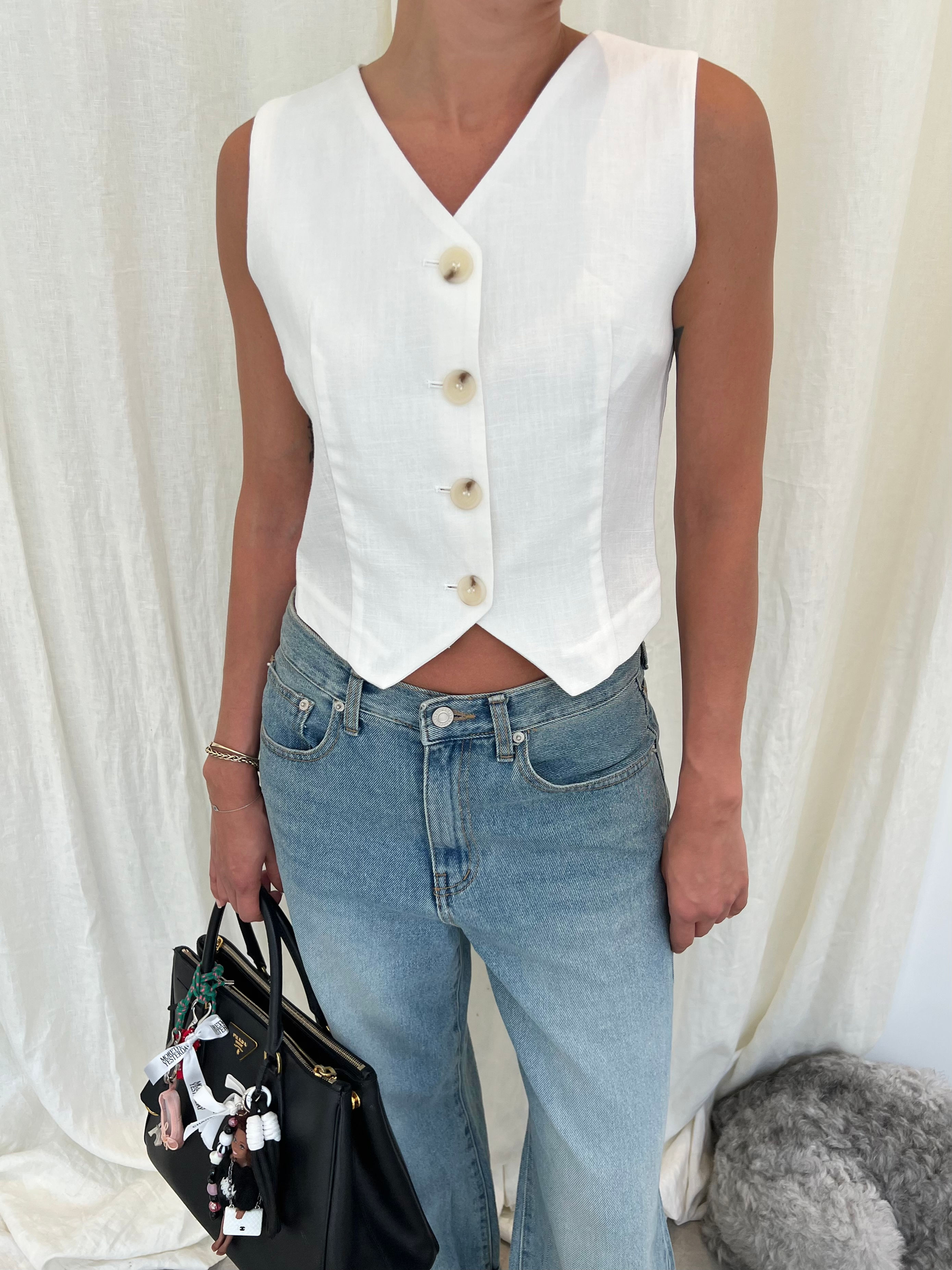 Linen Button Front Vest