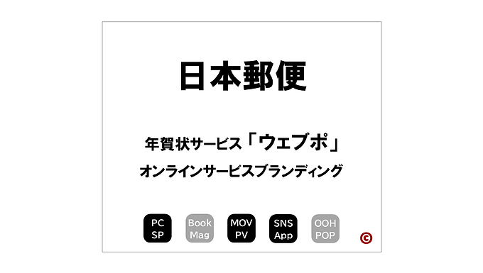 日本郵便
年賀状オンラインサービス「ウェブポ」
×新規サービスブランディング
|©︎コピーライター 中村 和夫