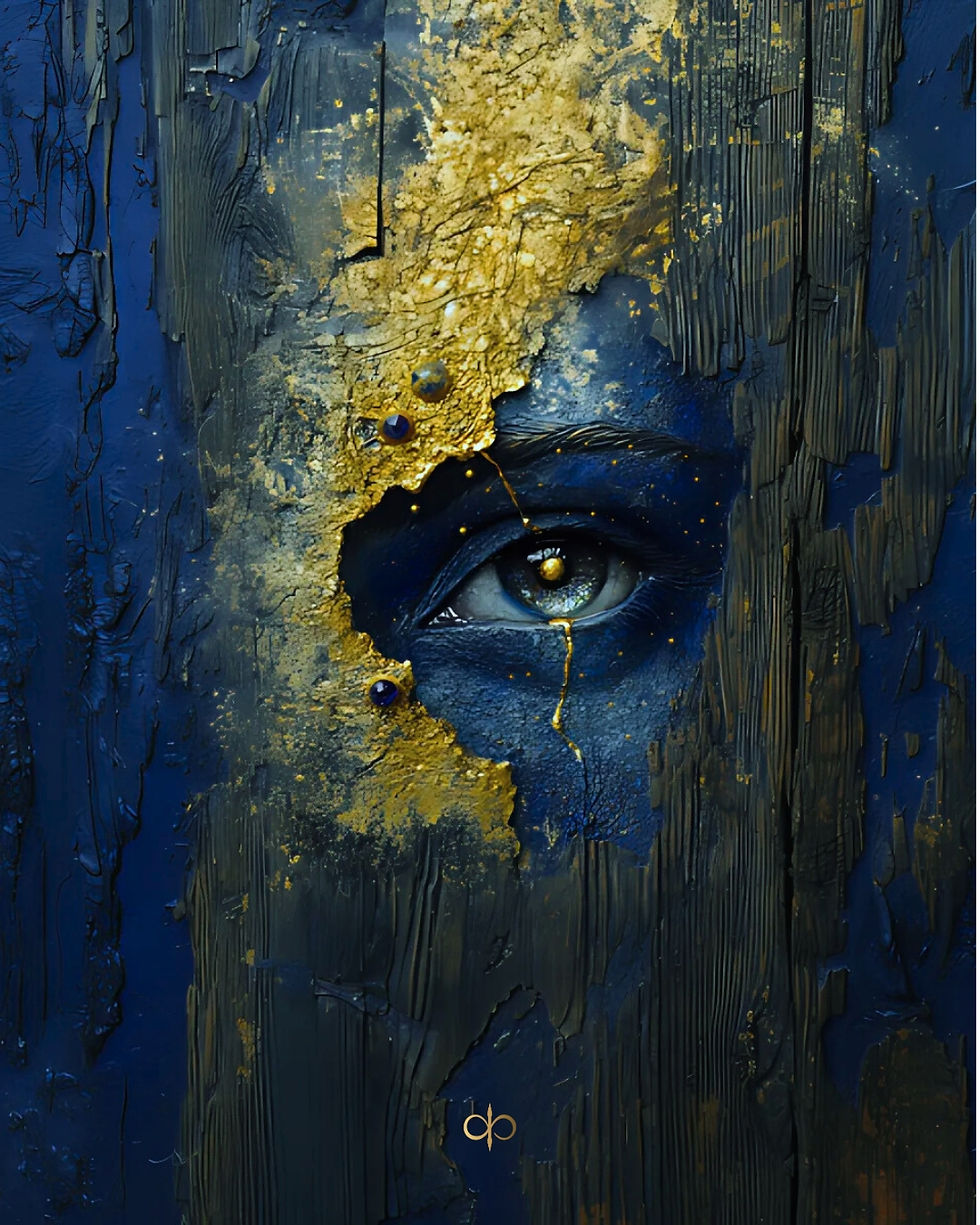 An ancient door, a beautiful eye, in Kali blue colours, the Vision of Kali India, to place Indian-made in luxury's top tier.