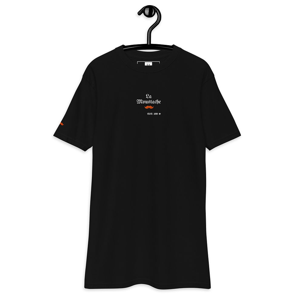 Thumbnail: White & Orange Fancy Logo, Men’s premium heavyweight T-shirt