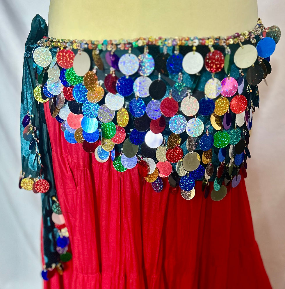Thumbnail: Jade Devore Base with multi colour Paillettes Bellydance Belt