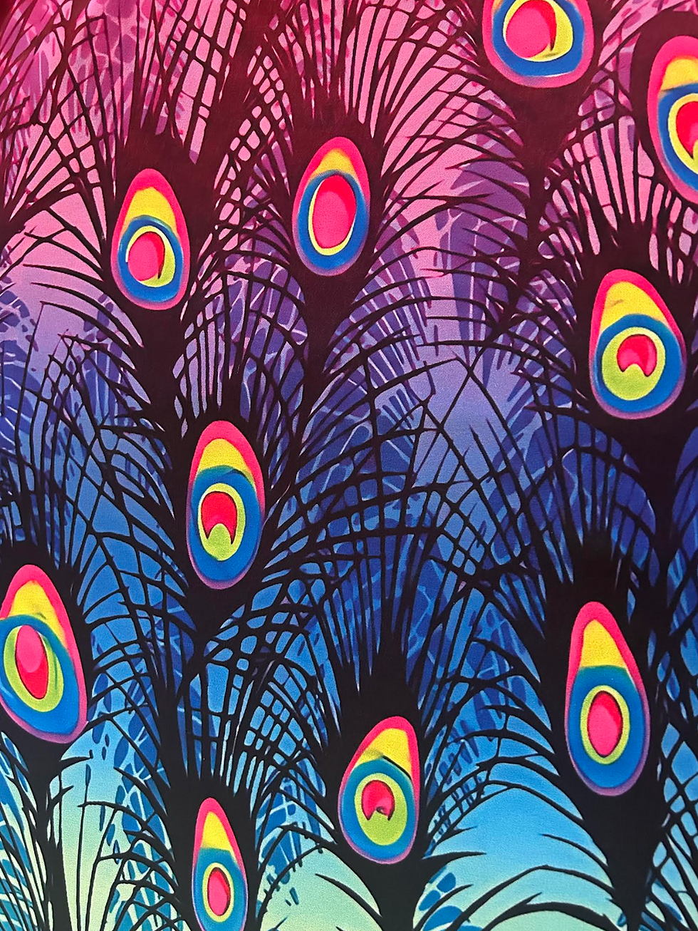 Thumbnail: Chiffon Skirt Double Layer, Double Split - Vibrant Peacock Feather
