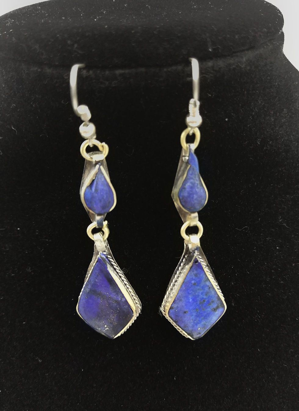 Thumbnail: AFGHAN LAPIS EARRINGS - DIAMOND DROP