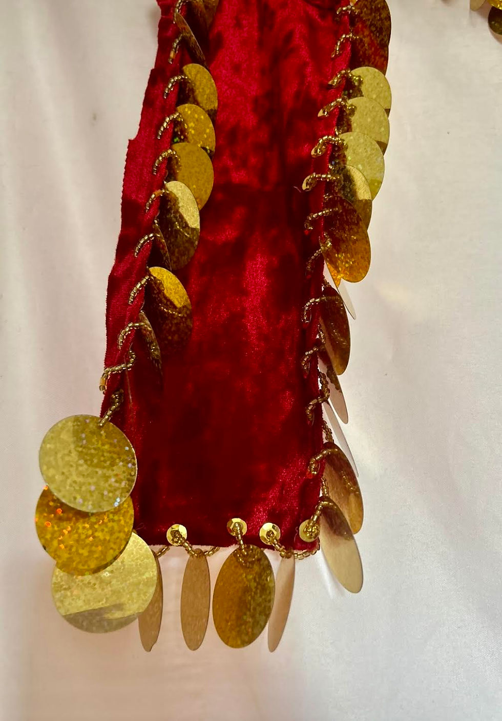 Thumbnail: Red Velvet Base with Golden Paillettes Bellydance Belt