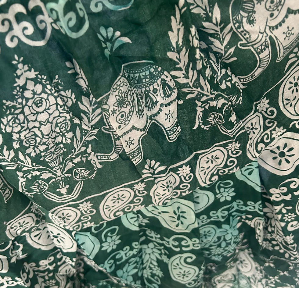 Thumbnail: Elephant Block Print Design 25 Yard Skirt - Green 38" Long