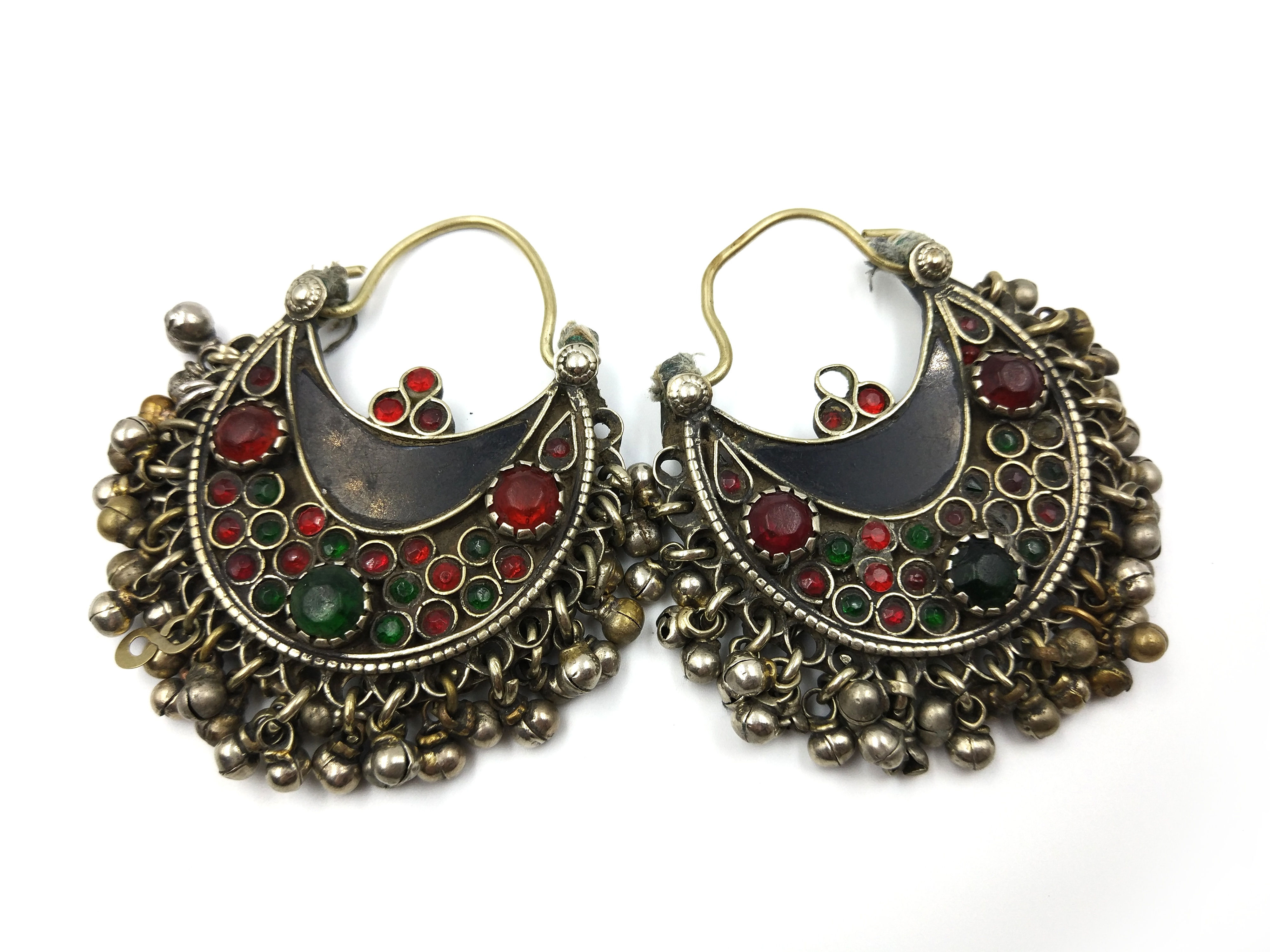 Large deep blue crescent moon Kuchi earrings