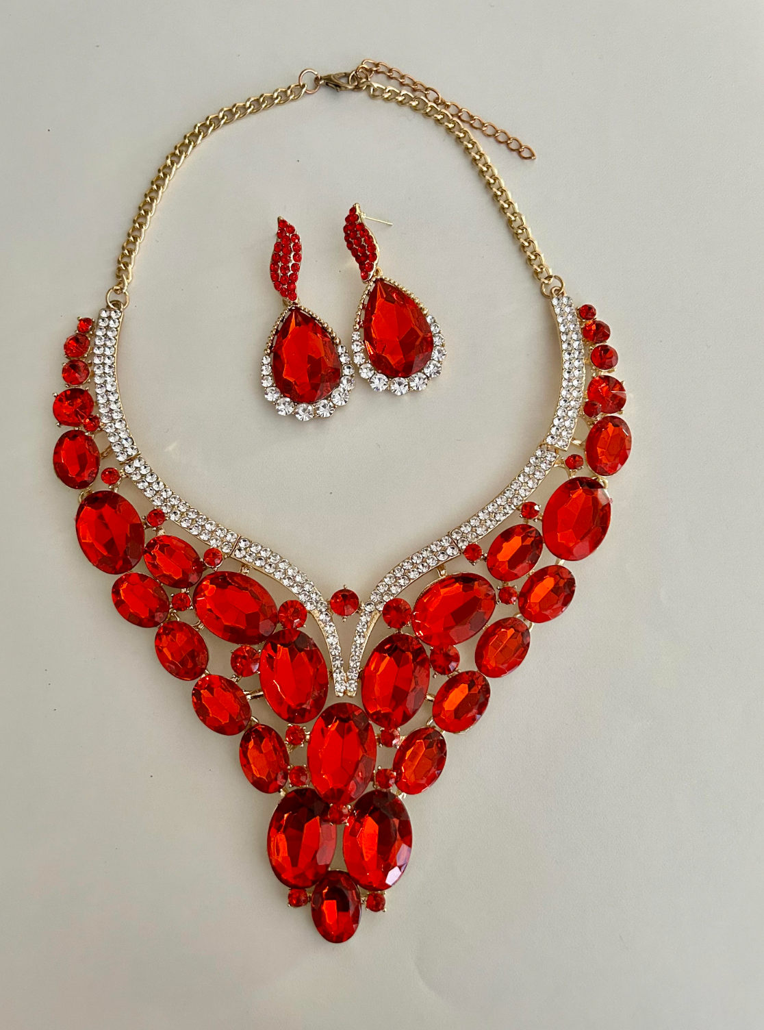 Red Rhinestone Necklace Set