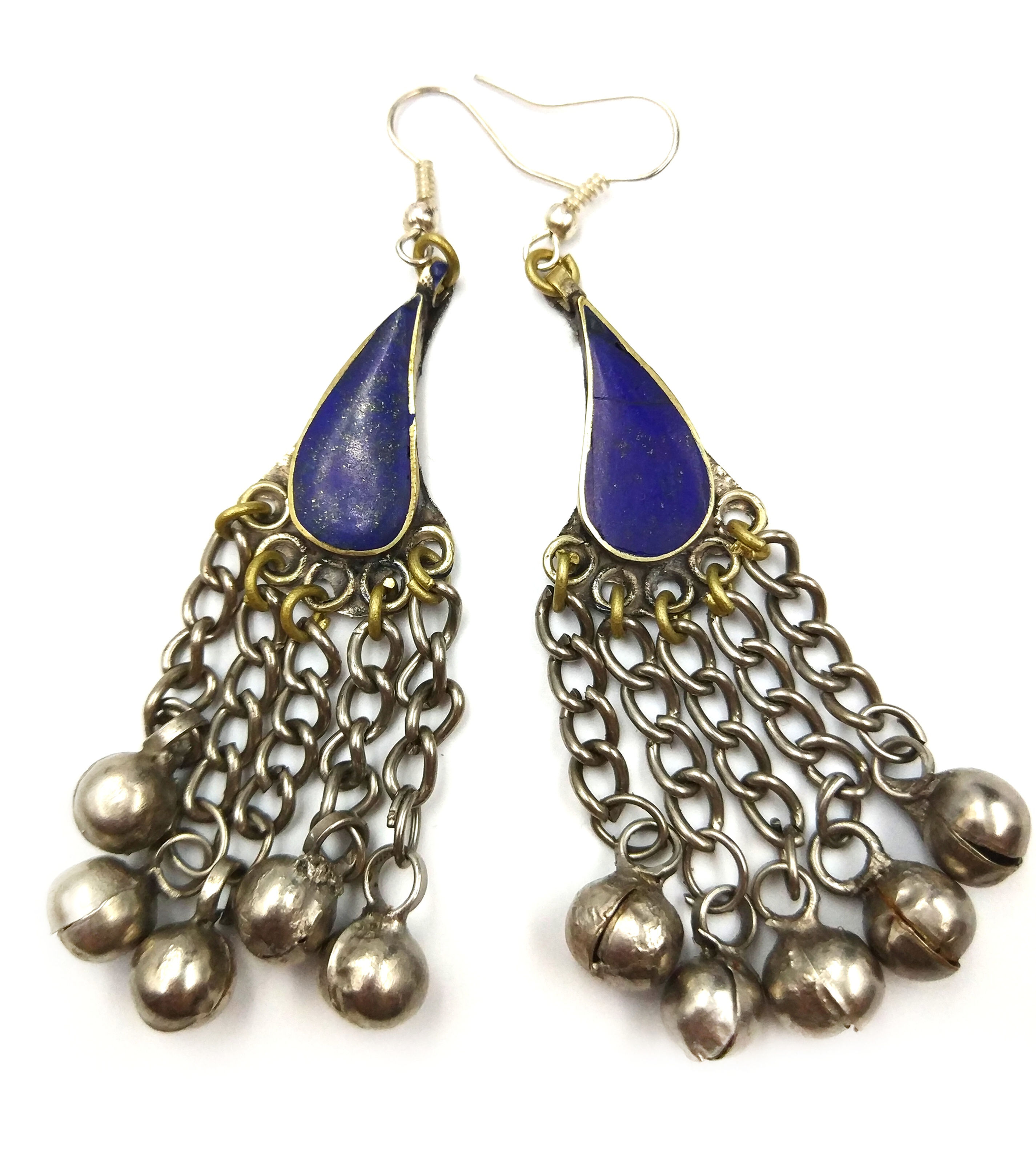 AFGHAN LAPIS CURVY EARRINGS - DROP AND BELLS