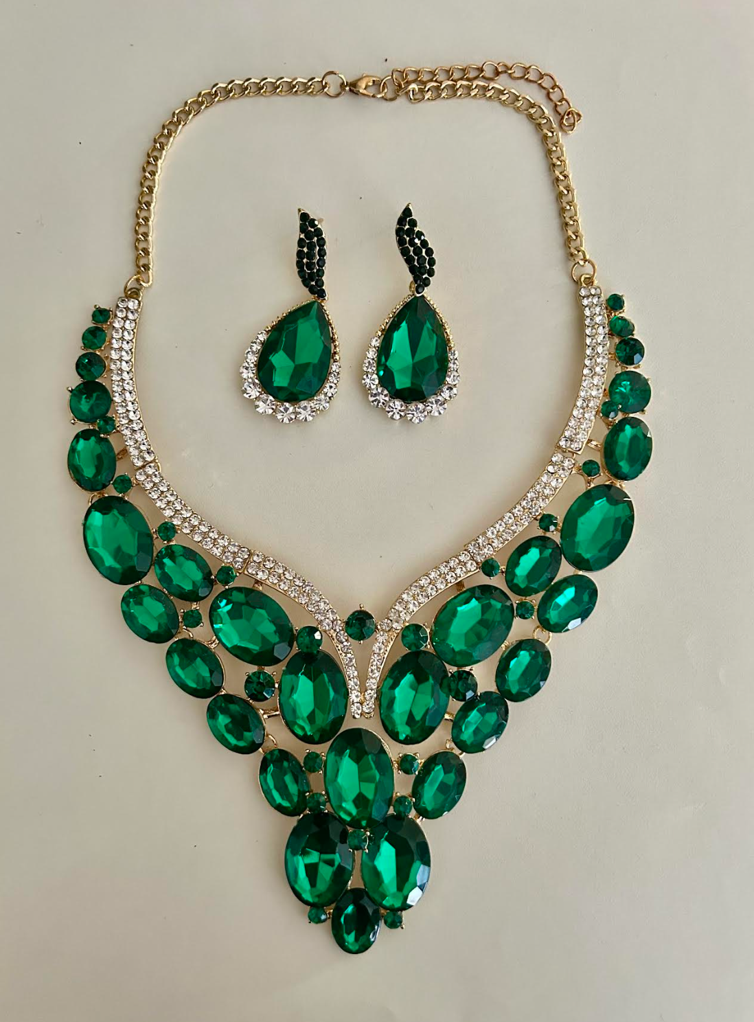 Green Rhinestone Necklace Set