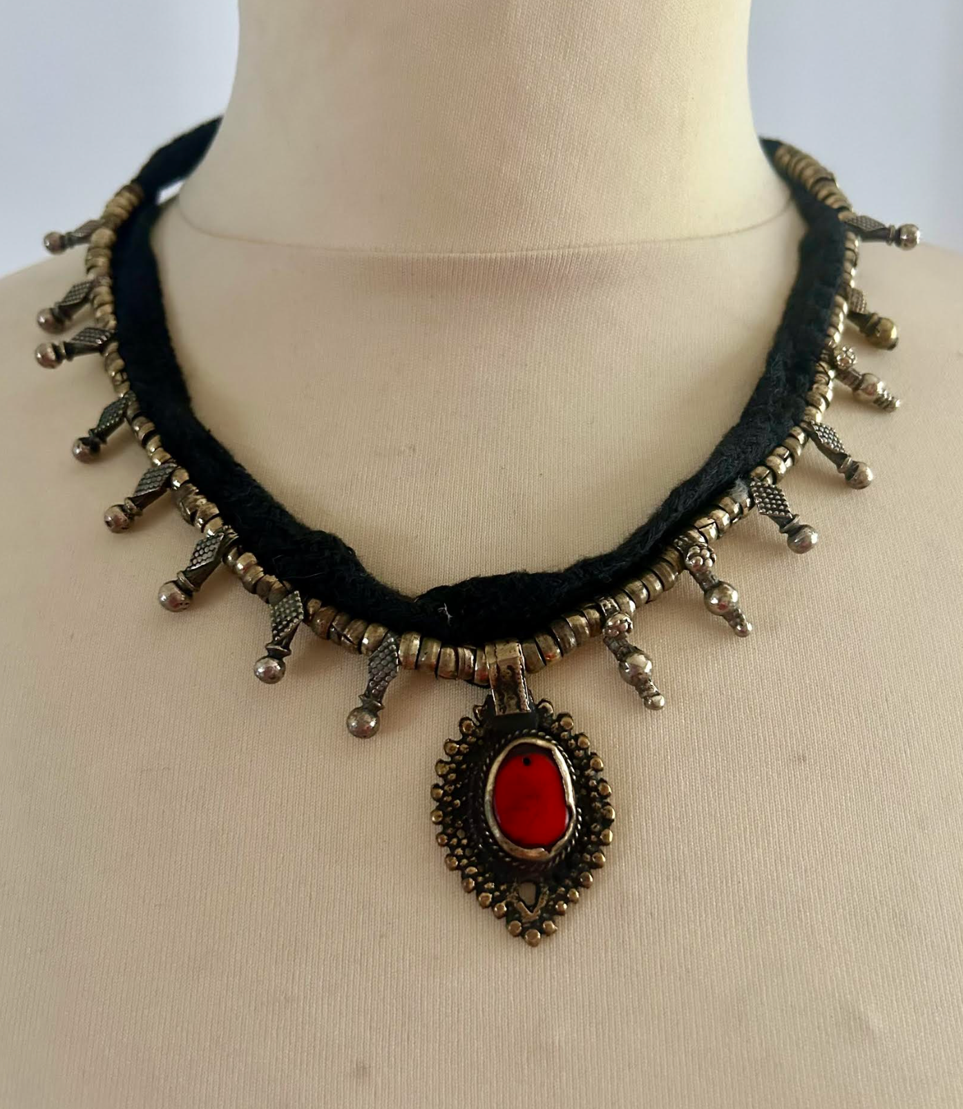 Vintage Shoelace Neklace brass amulets