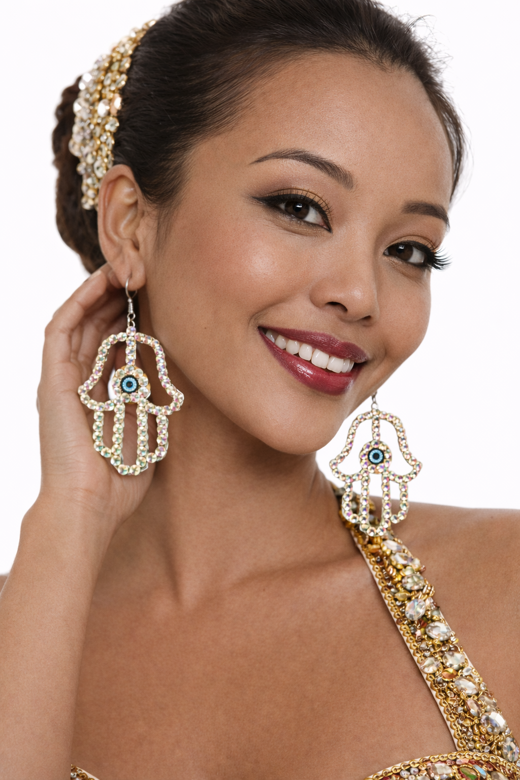 MEDIUM Clear Hamza Hand Earrings