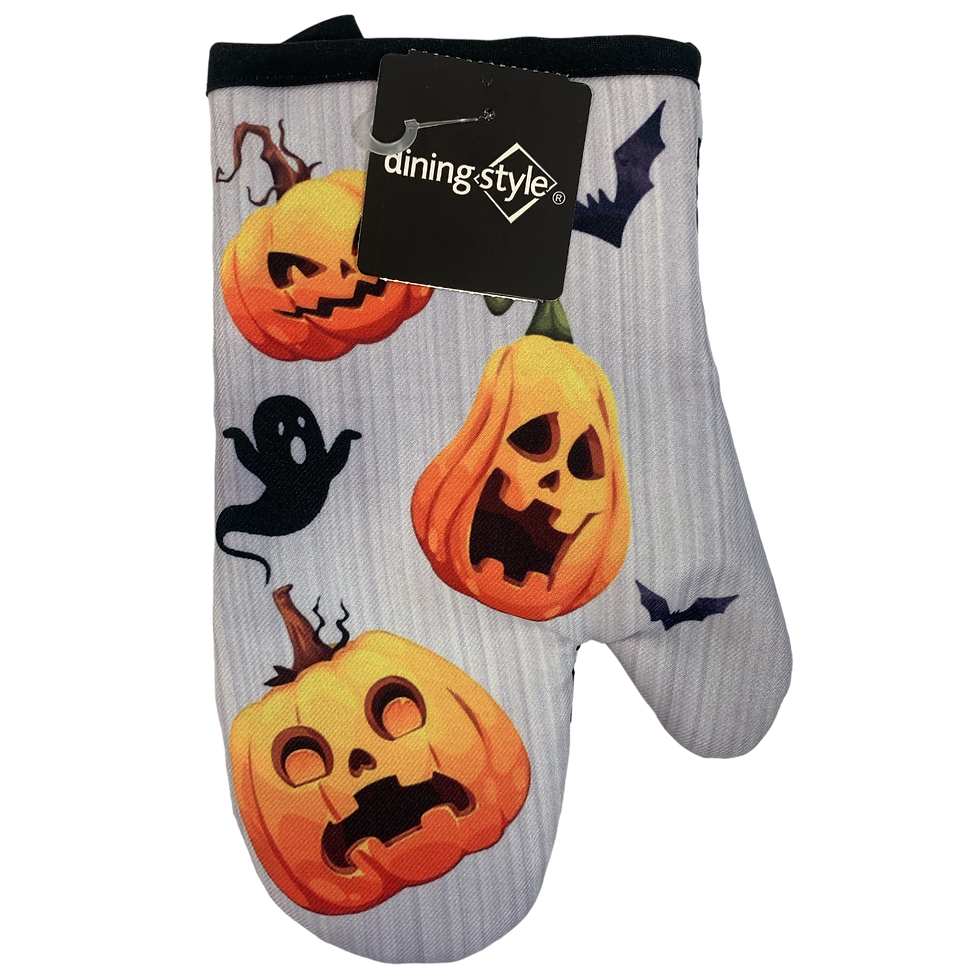 Miniatura: Mandil, Guante y Trapo estampado calabazas halloween y accesorios kit 7 piezas