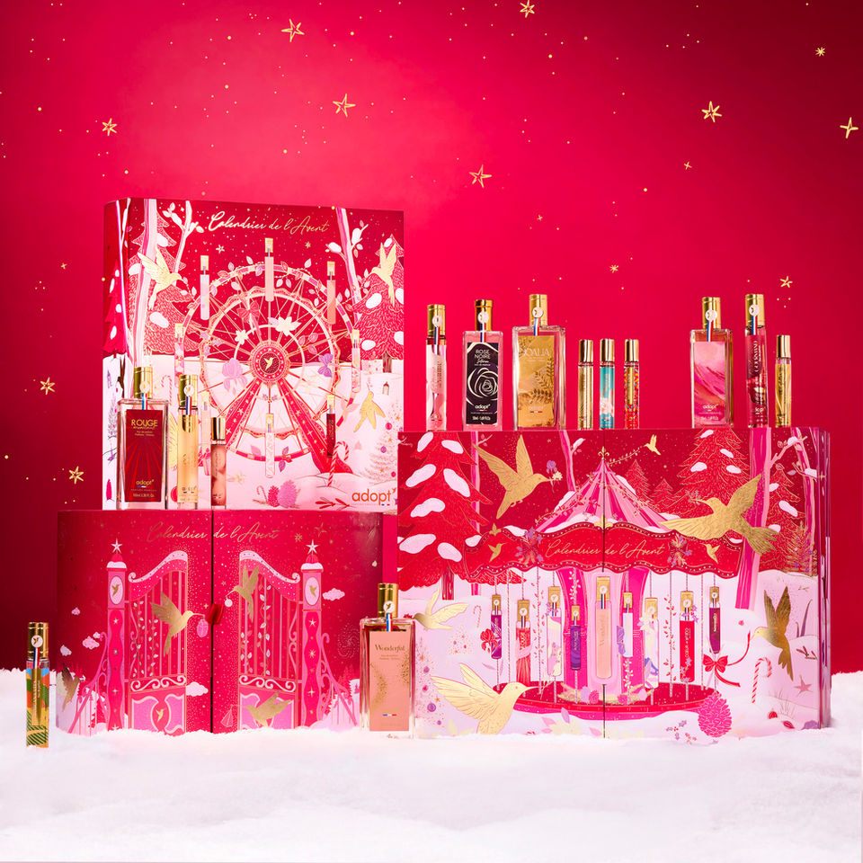 Création des 3 Calendriers de l'Avent pour la campagne de Noël 2025. Illustrations pour Adopt Parfums. 