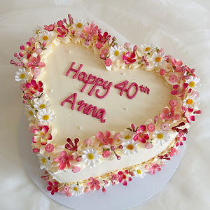 Floral Piped Heart Cake