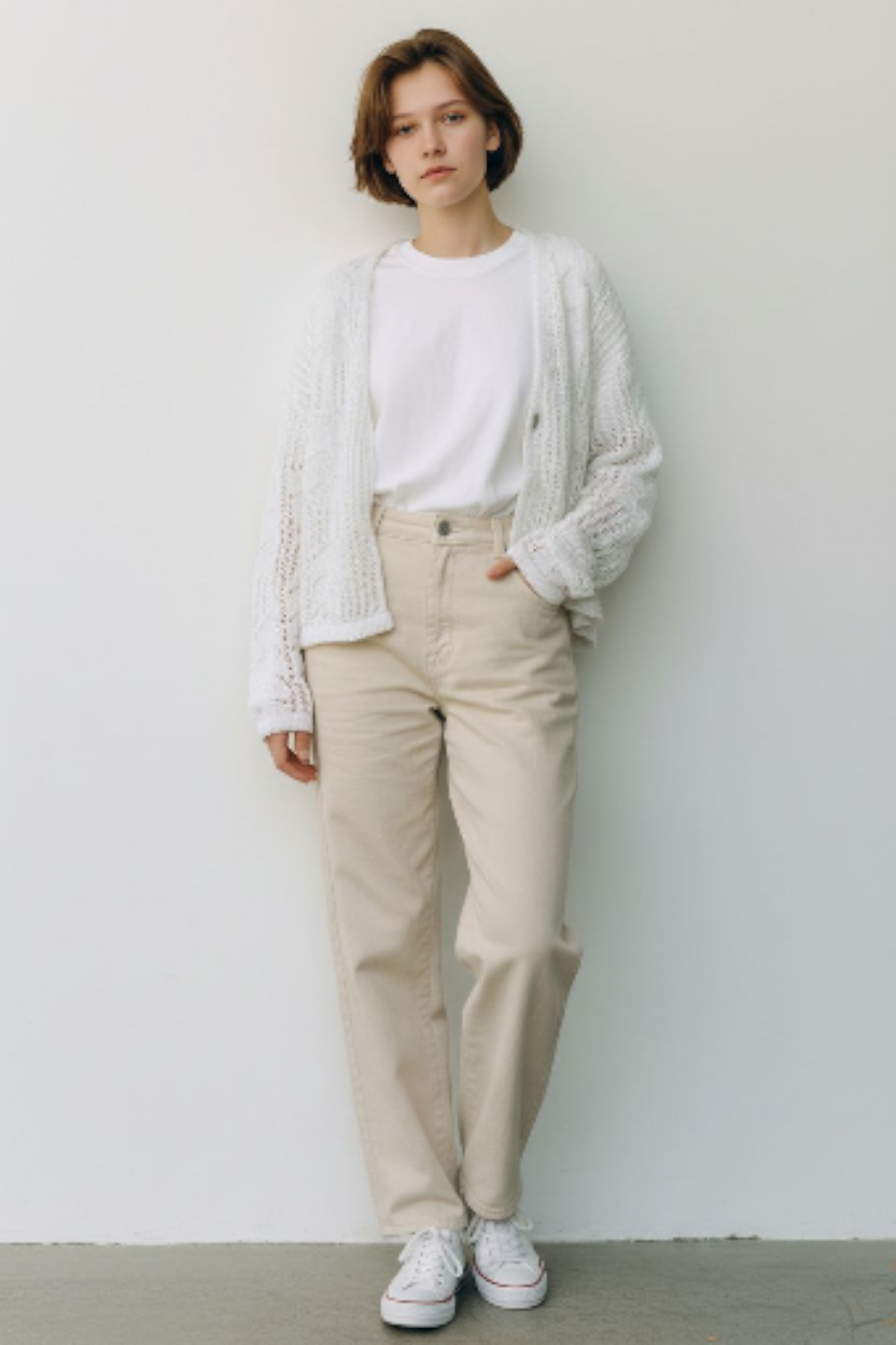 Thumbnail: White Cable Knit Cardigan with Metallic Thread Detail - Size L/XL