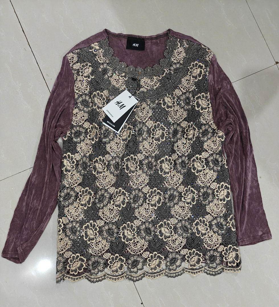 Thumbnail: Velvet & Lace Tunic Top with Long Sleeves