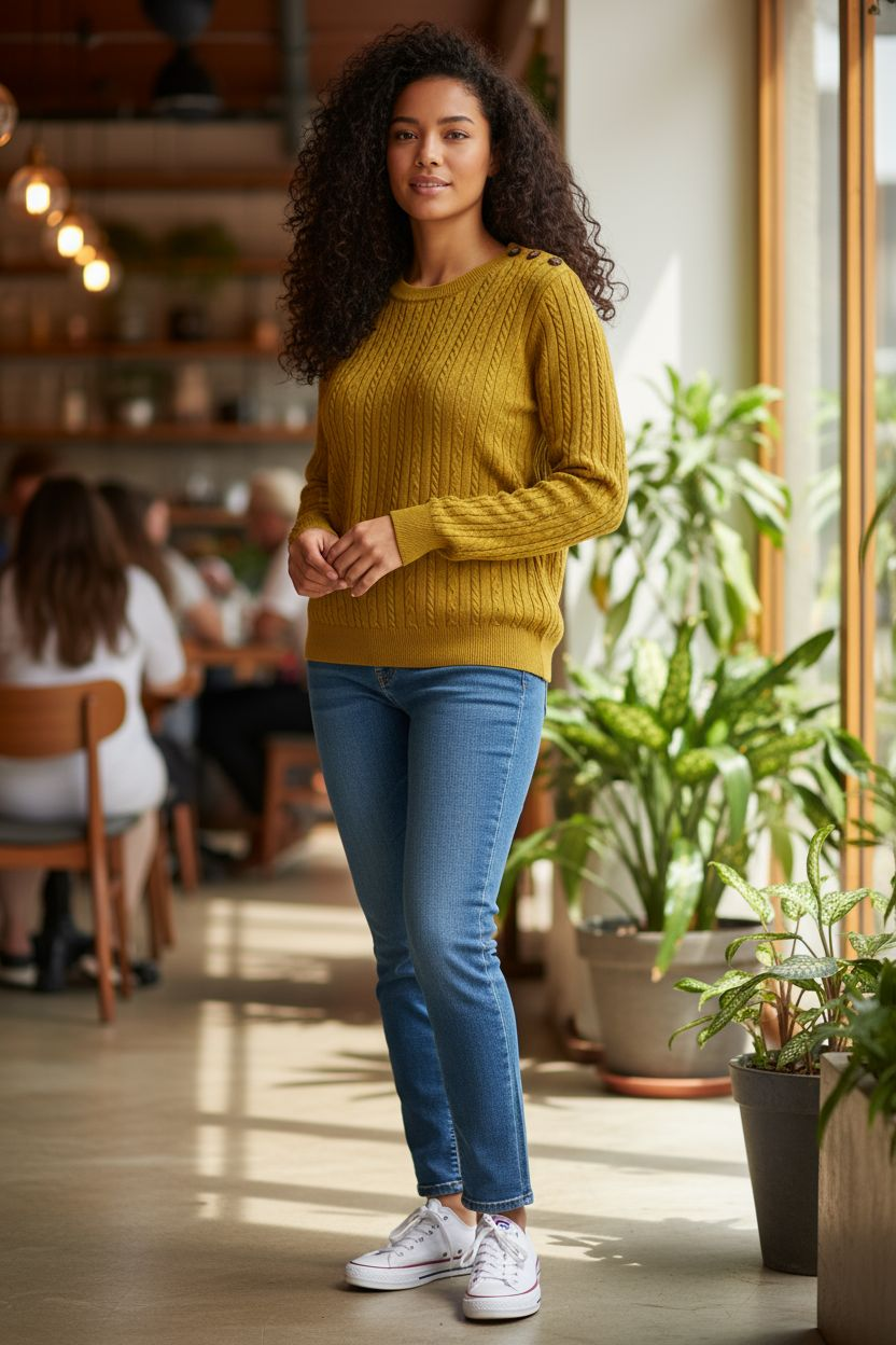 Thumbnail: Classic Cable Knit Button-Shoulder Sweater