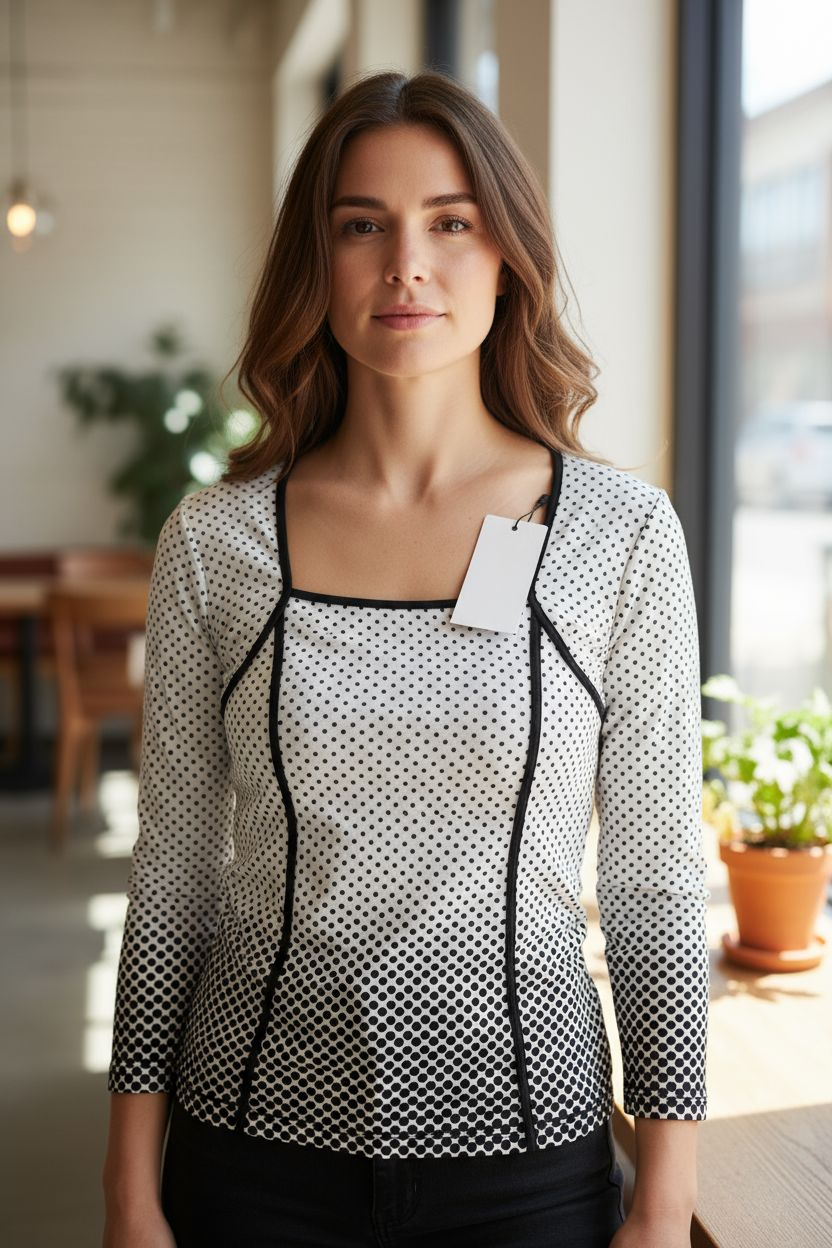 Thumbnail: Black & White Dot Print Square Neck Top