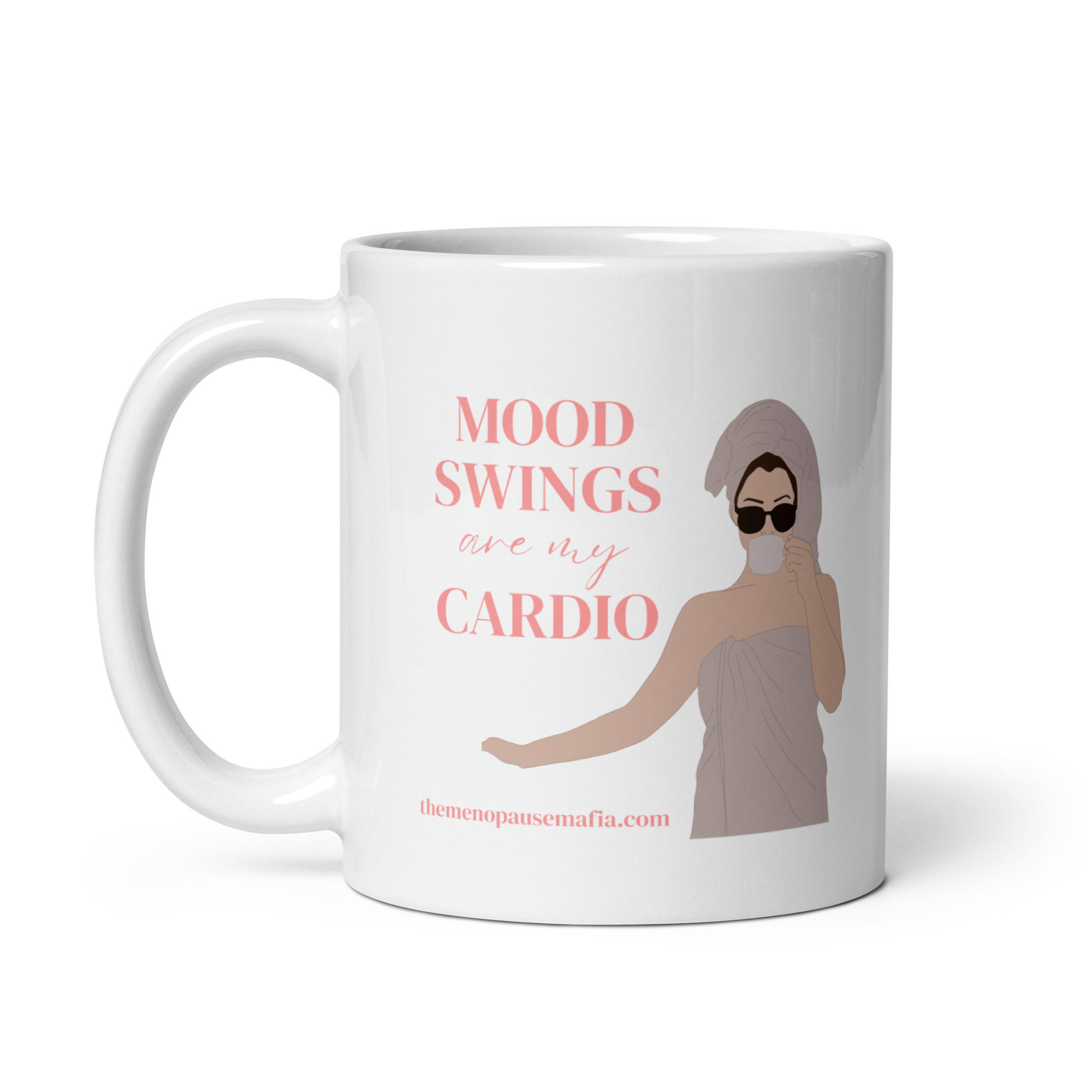 Funny Menopause Coffee Mug USA – Mood Swings Are My Cardio Cup for Women