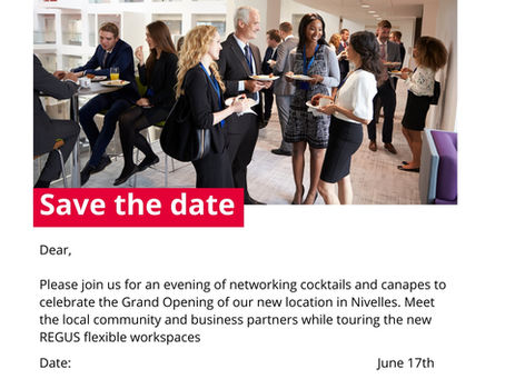 🥂 17 juin : Save the Date - Inauguration de Regus Nivelles !