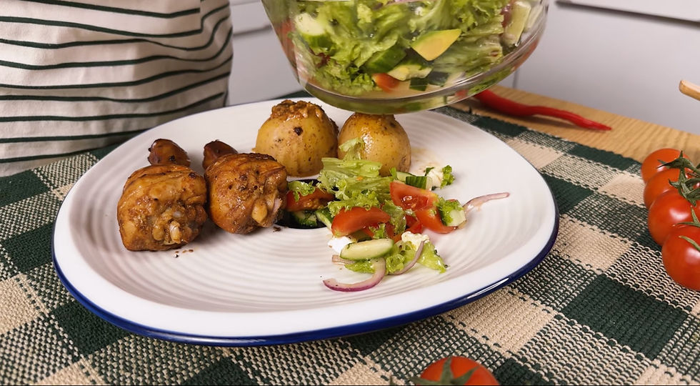 chicken legs with potato and salad