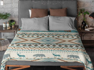 Top 5! Tribal Pattern Bear Elk Deer Woodland Teal Brown Duvet Cover