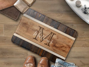 Big Deals! Rustic Wood Tone Stripe Monogram Brown Bath Mat