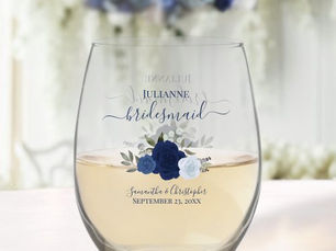 Top 5! Blue Boho Roses Bridesmaid Maid of Honor Gift Stemless Wine Glass