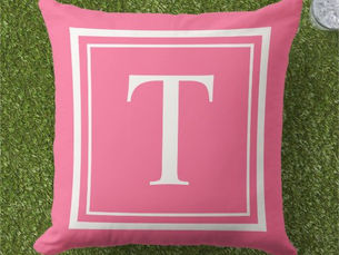 Hot Deals! Custom Bright Pink Square Monogram Initial Letter Outdoor Pillow